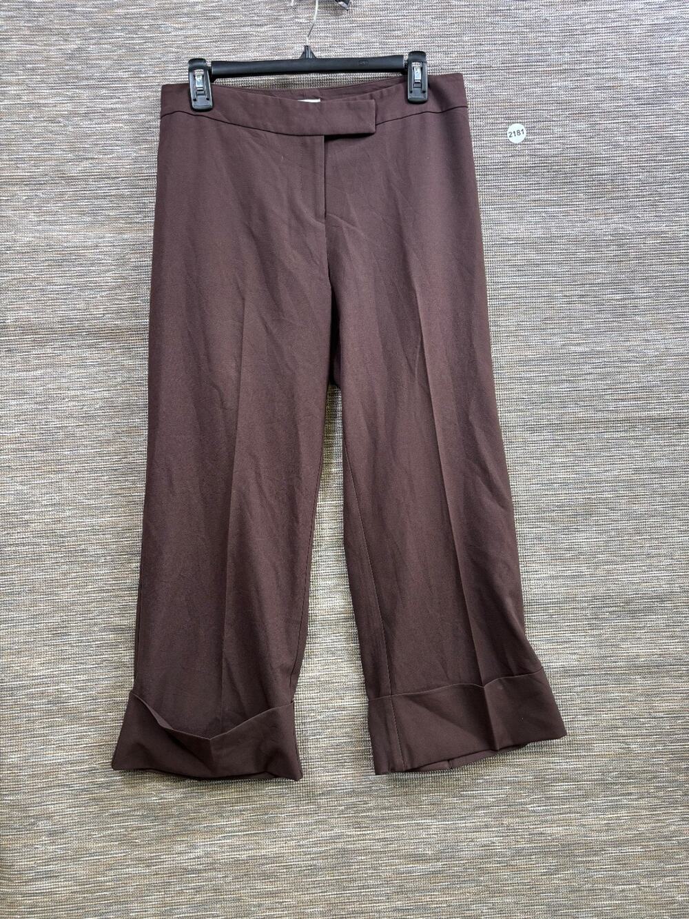Caché Wide Leg Pants Womens Size 6 Maroon Mid Rise Stretch Cuffed